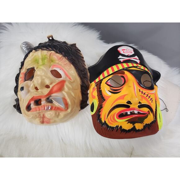 LOT 2 Monster Ben Cooper Pirate Mask Ben Cooper Halloween Vintage Black Light - Picture 1 of 16